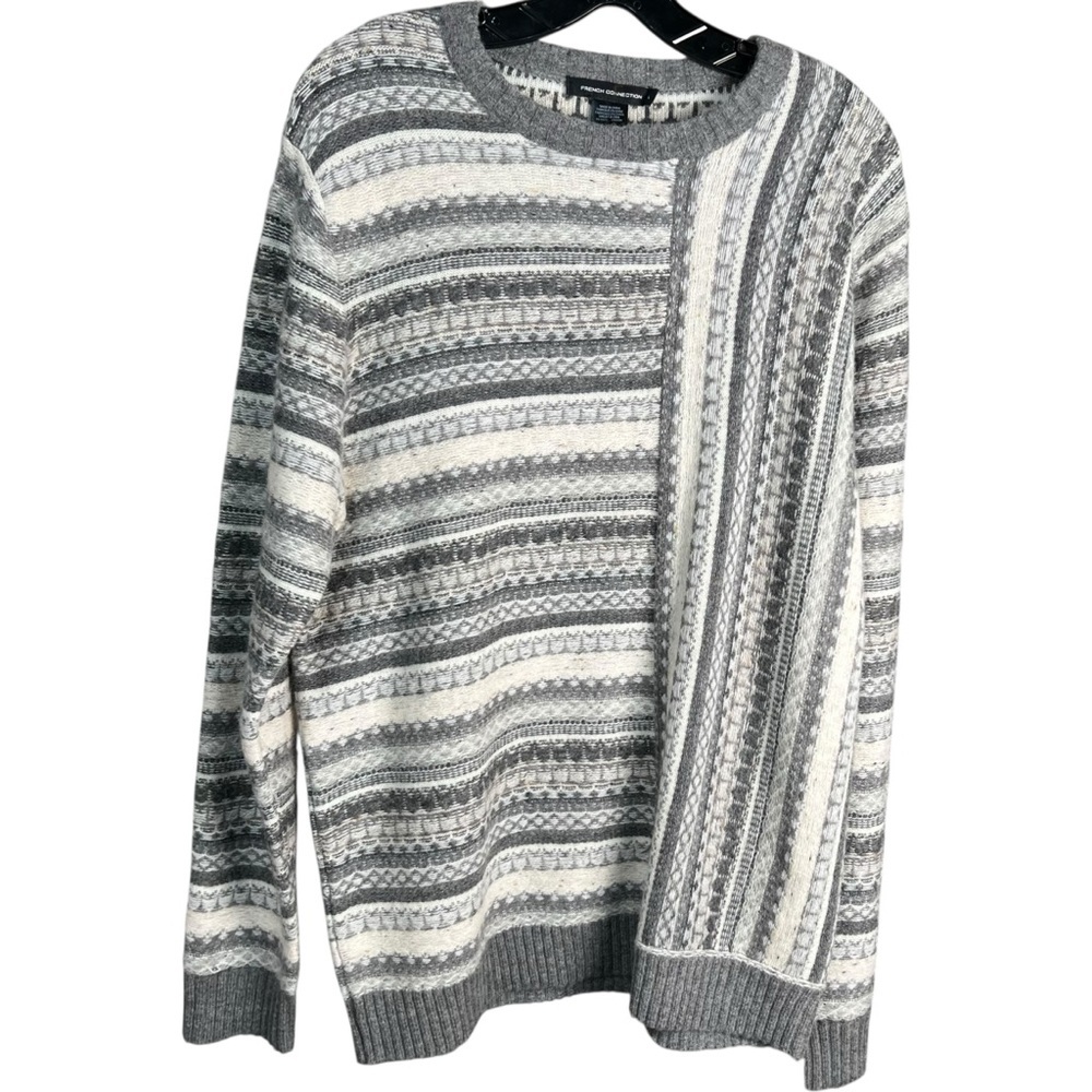 French Connection Graphic Fair isle Wool Blend Striped Sweater Size Large NWT